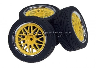 4 st Racingdäck 1/10 - Gul -10 Y-ekrar